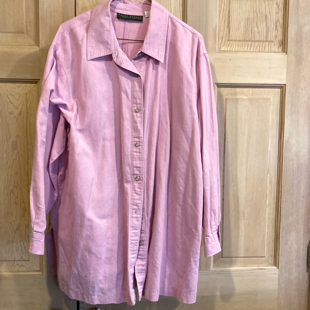 Harve Benard pink linen/cotton blouse. Pink, long sleeves, size 2X.